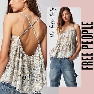 Free People top floral lace embroidered eyelets cami